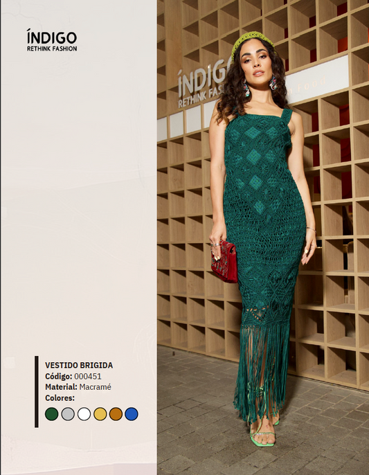 Vestido Macramé Tiro Ancho con Flecos | ÍNDIGO